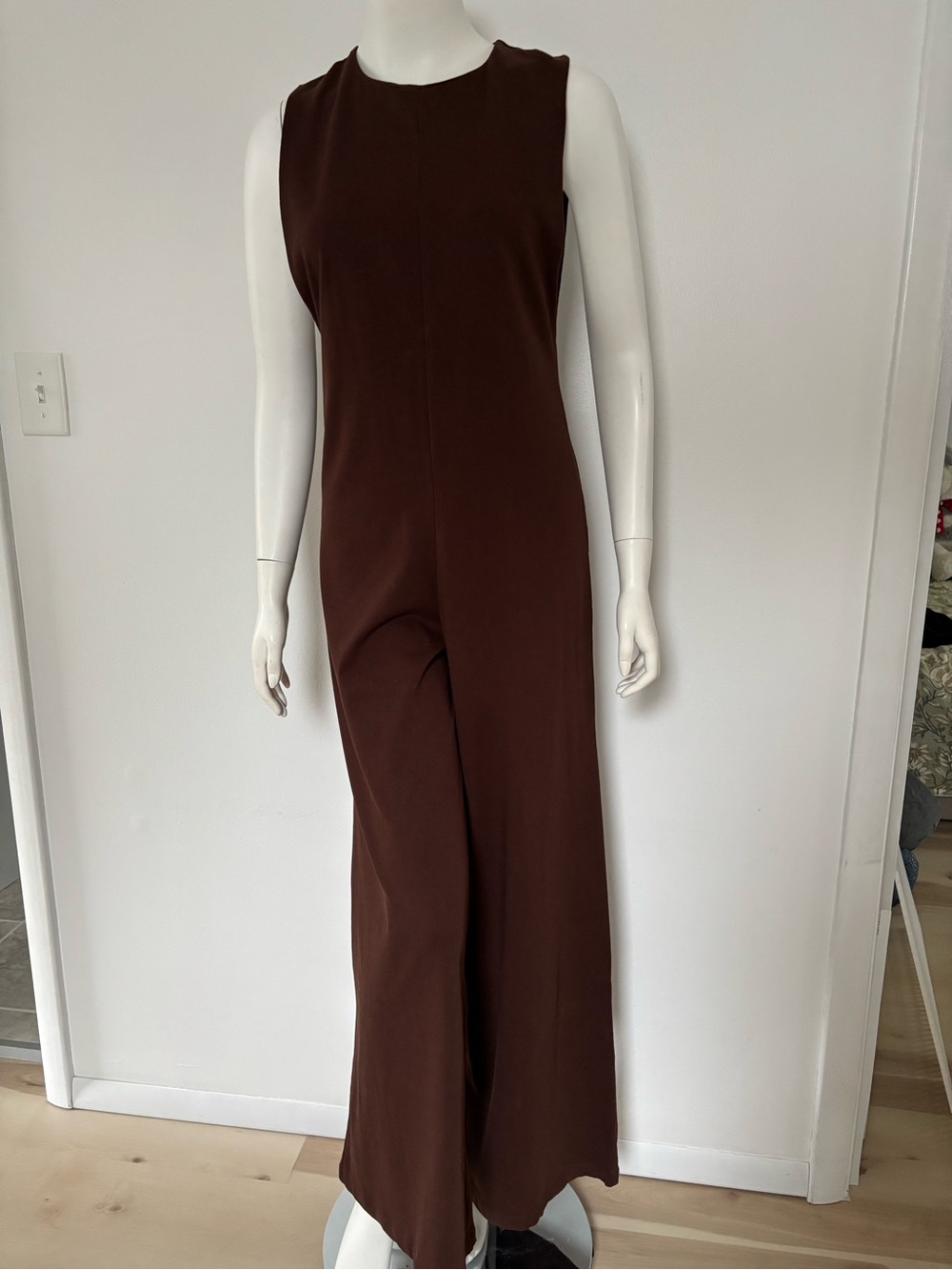 Zara Dark Brown Sleeveless Wide-Leg Jumpsuit
